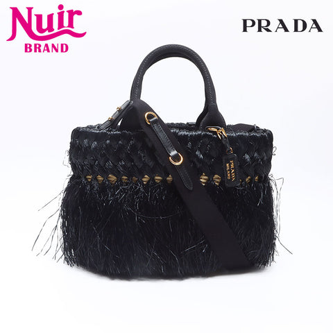 プラダ PRADA カゴバッグ ストロー ハンドバッグ ブラック WS14447