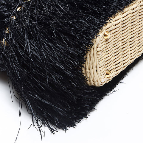 PRADA Basket Bag Straw Handbag black WS14447