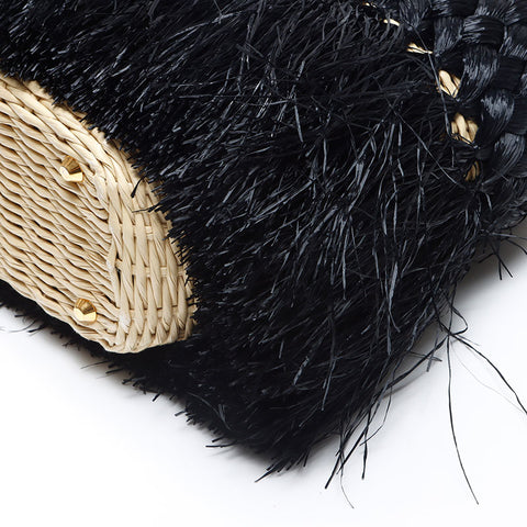 PRADA Basket Bag Straw Handbag black WS14447