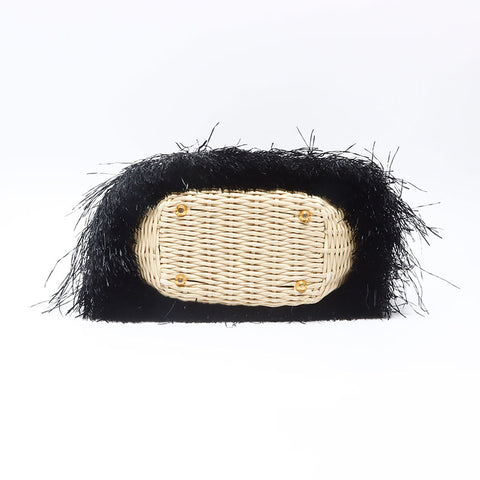 PRADA Basket Bag Straw Handbag black WS14447