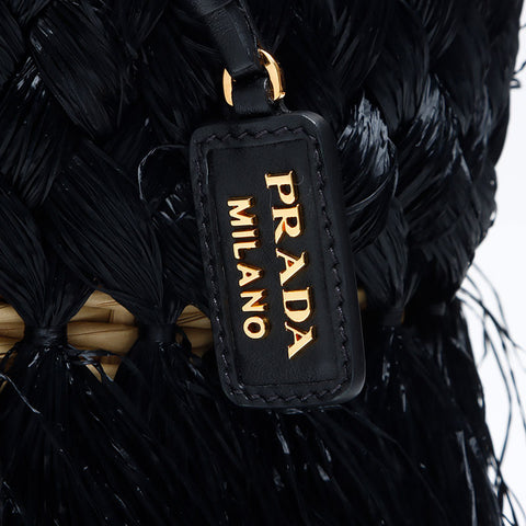 PRADA Basket Bag Straw Handbag black WS14447