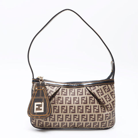 FENDI Zucchino Charm Handbag Brown WS14449