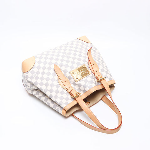 LOUIS VUITTON Damier Azur Hampstead MM N51206 2008 Tote Bag white WS14460
