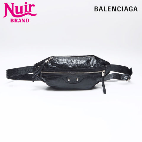BALENCIAGA Le Cagoule Leather Belt Bag Body Bag Waist bag black WS14463