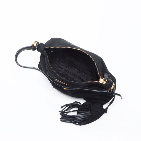 PRADA Nylon Triangle Logo Mini Accessory Pouch Handbag black WS14464