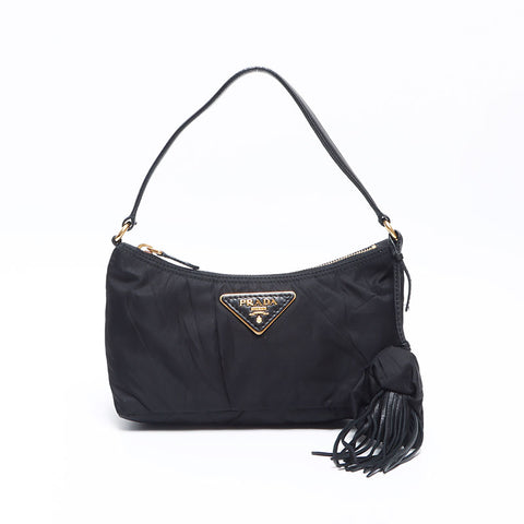 PRADA Nylon Triangle Logo Mini Accessory Pouch Handbag black WS14464