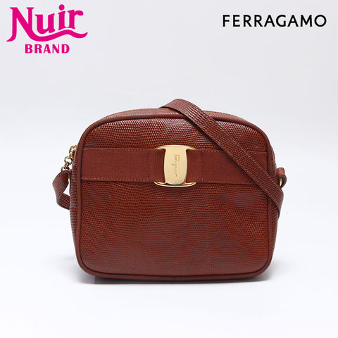 サルヴァトーレフェラガモ Salvatore Ferragamo 型押しレザー ヴァラ ショルダーバッグ ブラウン WS14465