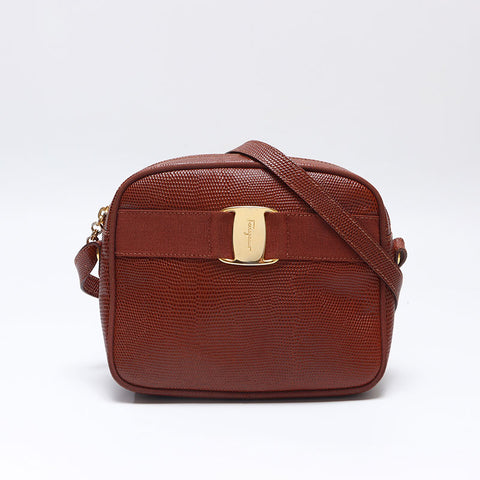 Salvatore Ferragamo Vara embossed leather Shoulder Bag Brown WS14465