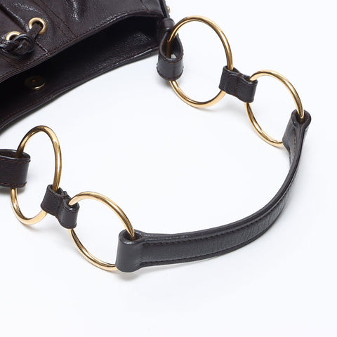 イヴ・サンローラン YVES SAINT LAURENT ゴールドリング ハンドバッグ ブラウン WS14478