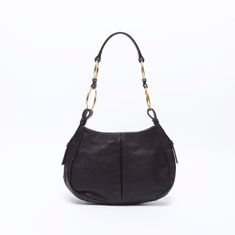 イヴ・サンローラン YVES SAINT LAURENT ゴールドリング ハンドバッグ ブラウン WS14478