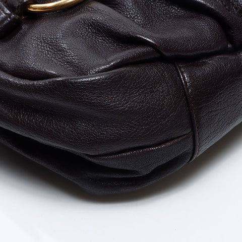 イヴ・サンローラン YVES SAINT LAURENT ゴールドリング ハンドバッグ ブラウン WS14478