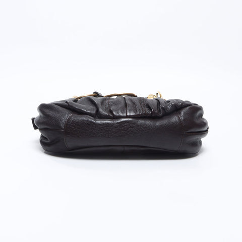 イヴ・サンローラン YVES SAINT LAURENT ゴールドリング ハンドバッグ ブラウン WS14478