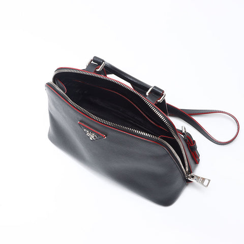 PRADA Saffiano Leather 2way Triangle Logo Handbag Backpack Â· Daypack black WS14485