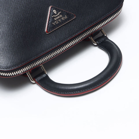 PRADA Saffiano Leather 2way Triangle Logo Handbag Backpack Â· Daypack black WS14485