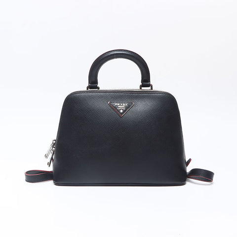 PRADA Saffiano Leather 2way Triangle Logo Handbag Backpack Â· Daypack black WS14485