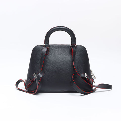 PRADA Saffiano Leather 2way Triangle Logo Handbag Backpack Â· Daypack black WS14485