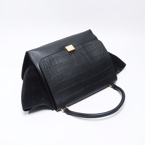 セリーヌ CELINE トラペーズ クロコ型押し ハンドバッグ