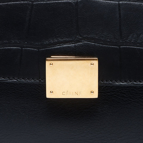 CELINE Trapeze Crocodile Embossed Handbag black WS14497