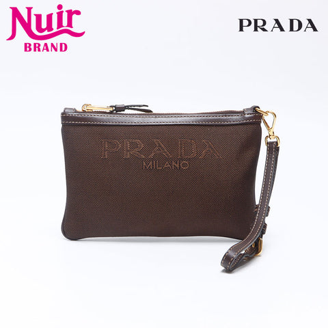 PRADA Logo canvas Pouch Brown WS14499