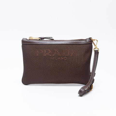 PRADA Logo canvas Pouch Brown WS14499