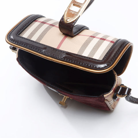 バーバリー BURBERRY ノバチェック スエード ショルダーバッグ ベージュ WS14506