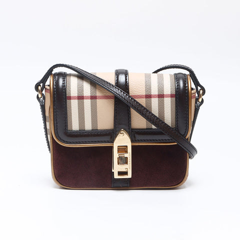 バーバリー BURBERRY ノバチェック スエード ショルダーバッグ ベージュ WS14506