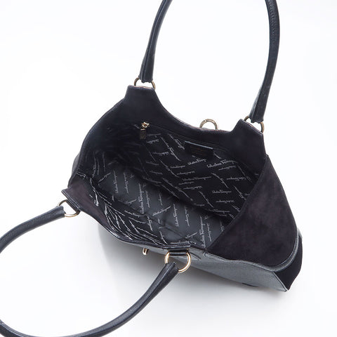 Salvatore Ferragamo Gancini Suede Tote Bag black WS14522