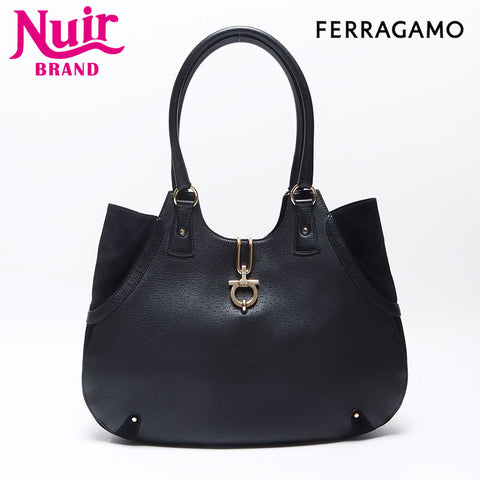 Salvatore Ferragamo Gancini Suede Tote Bag black WS14522