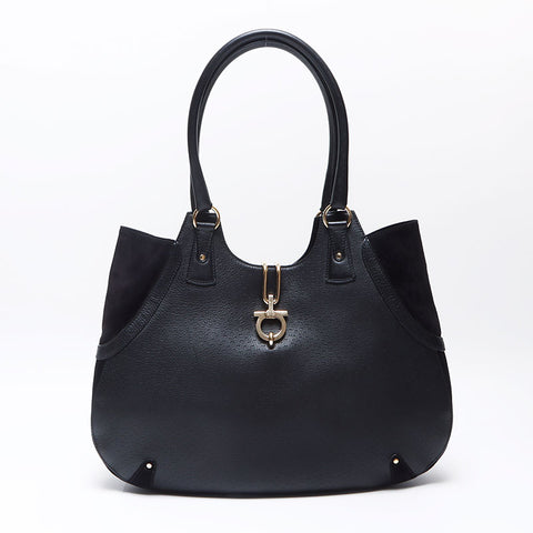 Salvatore Ferragamo Gancini Suede Tote Bag black WS14522