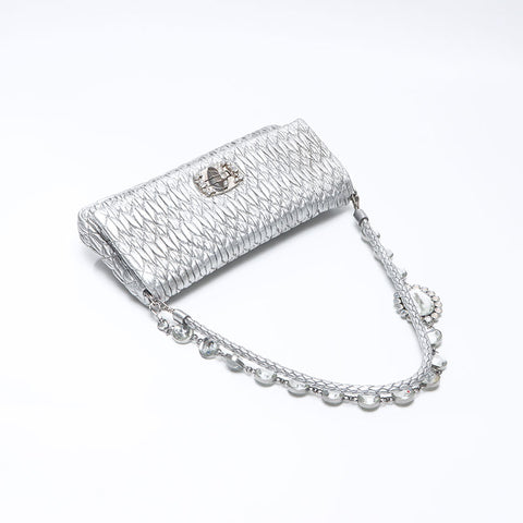 Miu Miu Matelasse Crystal 2way Shoulder Bag Silver WS14525