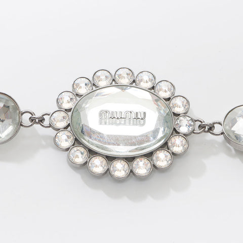 Miu Miu Matelasse Crystal 2way Shoulder Bag Silver WS14525