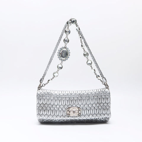 Miu Miu Matelasse Crystal 2way Shoulder Bag Silver WS14525