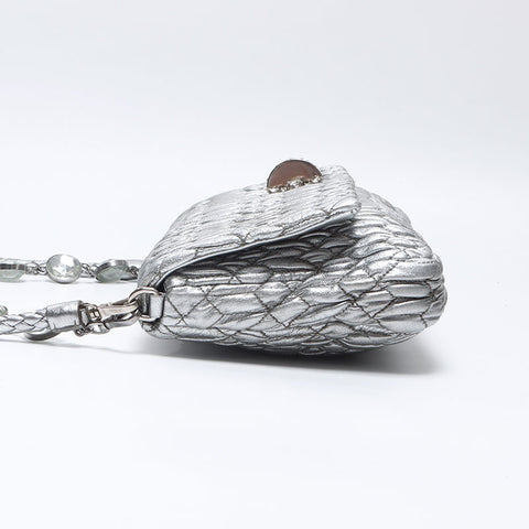 Miu Miu Matelasse Crystal 2way Shoulder Bag Silver WS14525