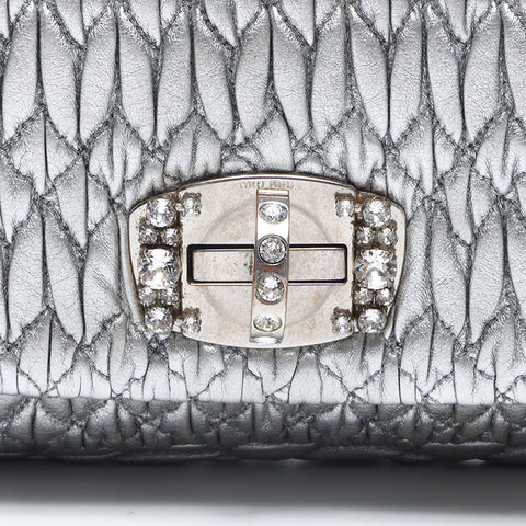Miu Miu Matelasse Crystal 2way Shoulder Bag Silver WS14525