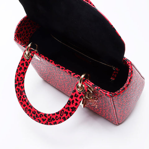 Christian Dior Leopard Pattern 2way Lady Dior Handbag pink WS14528