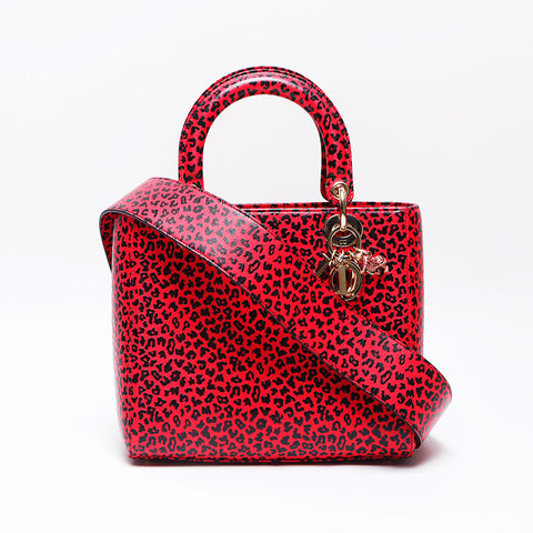 Christian Dior Leopard Pattern 2way Lady Dior Handbag pink WS14528