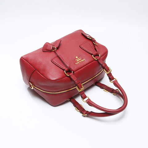 PRADA Leather Boston Bag Handbag Red WS14535