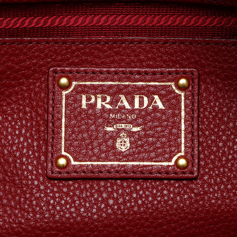 PRADA Leather Boston Bag Handbag Red WS14535