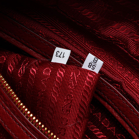 PRADA Leather Boston Bag Handbag Red WS14535