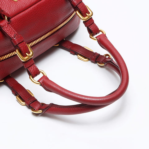 PRADA Leather Boston Bag Handbag Red WS14535