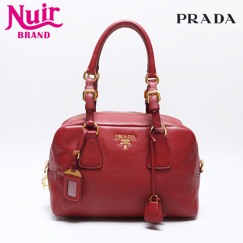 PRADA Leather Boston Bag Handbag Red WS14535