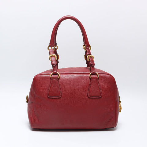 PRADA Leather Boston Bag Handbag Red WS14535