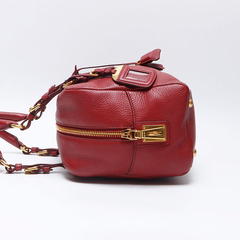 PRADA Leather Boston Bag Handbag Red WS14535
