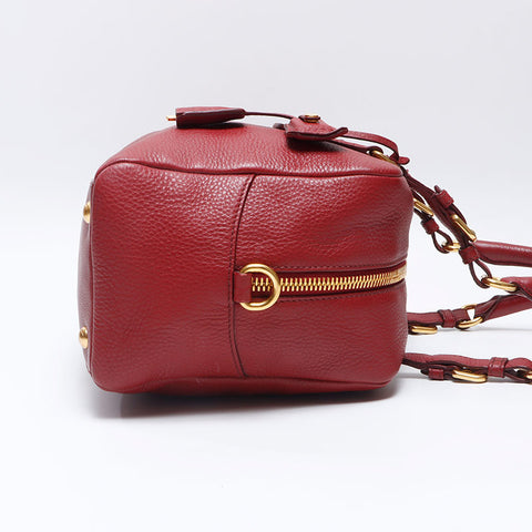 PRADA Leather Boston Bag Handbag Red WS14535