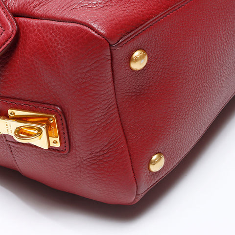 PRADA Leather Boston Bag Handbag Red WS14535