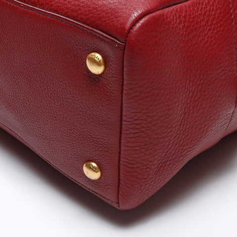 PRADA Leather Boston Bag Handbag Red WS14535