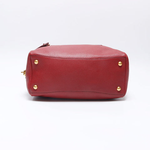 PRADA Leather Boston Bag Handbag Red WS14535