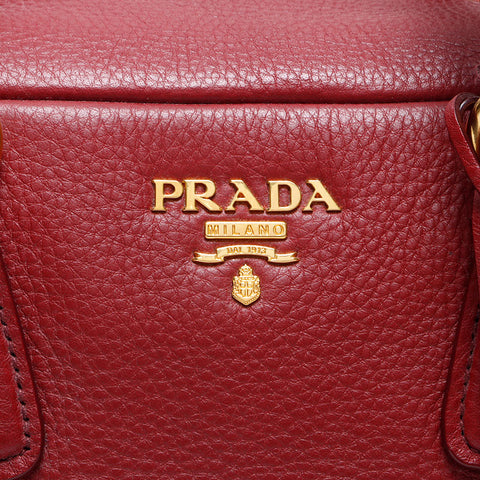 PRADA Leather Boston Bag Handbag Red WS14535