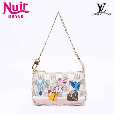 LOUIS VUITTON 2018 Damier Azur Mini Pochette Accessoires Pouch Handbag white WS14554