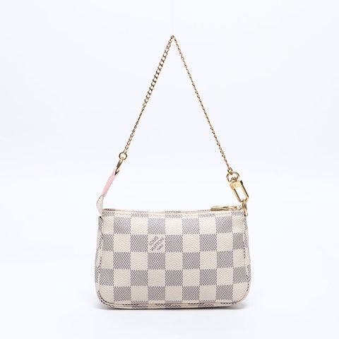 LOUIS VUITTON 2018 Damier Azur Mini Pochette Accessoires Pouch Handbag white WS14554